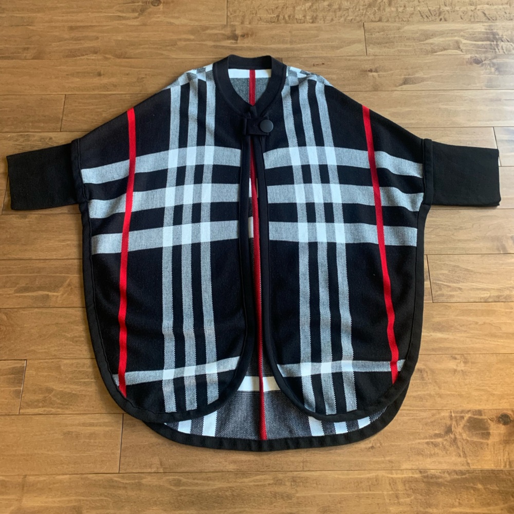 Black Plaid Cape with Red Stripe Accents
 - One Size